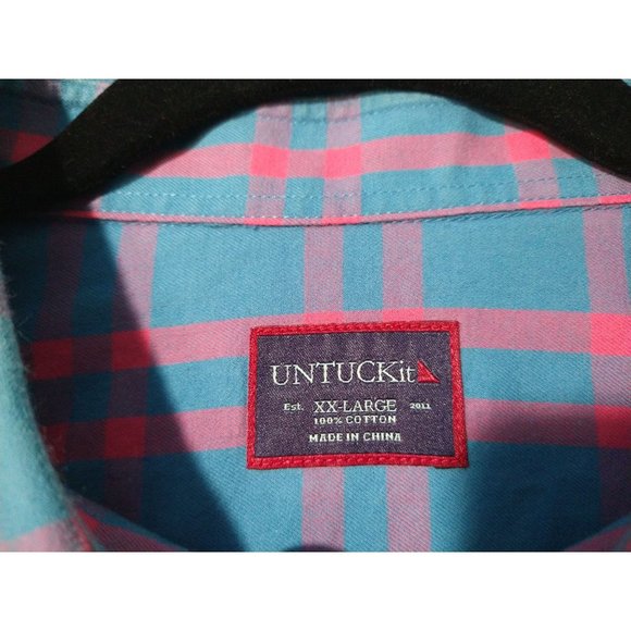 UNTUCKit Mens Shirt XXL Pink Blue Plaid Long Sleeve Button Front Cotton - Picture 6 of 7